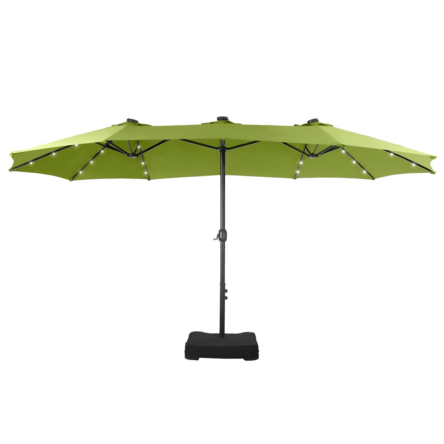 SUMMIT LIVING 15 FT Double-Sided Solar Patio Umbrella with Base Large Outdoor Umbrella with LED Solar Lights - Haze Blue