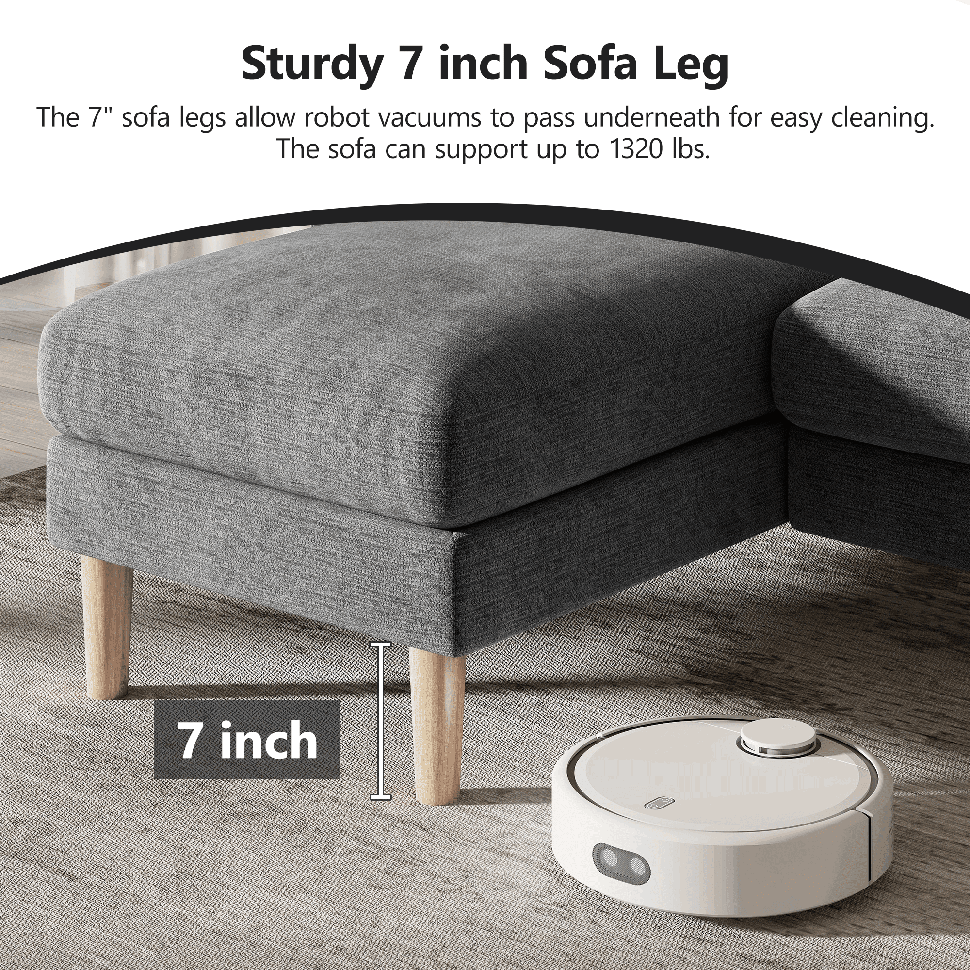 BedLuxury 100 U-Shape Sectional Sofa with Chaise, Chenille Modern Couch with High Legs for Living Room, Apartment, Beige