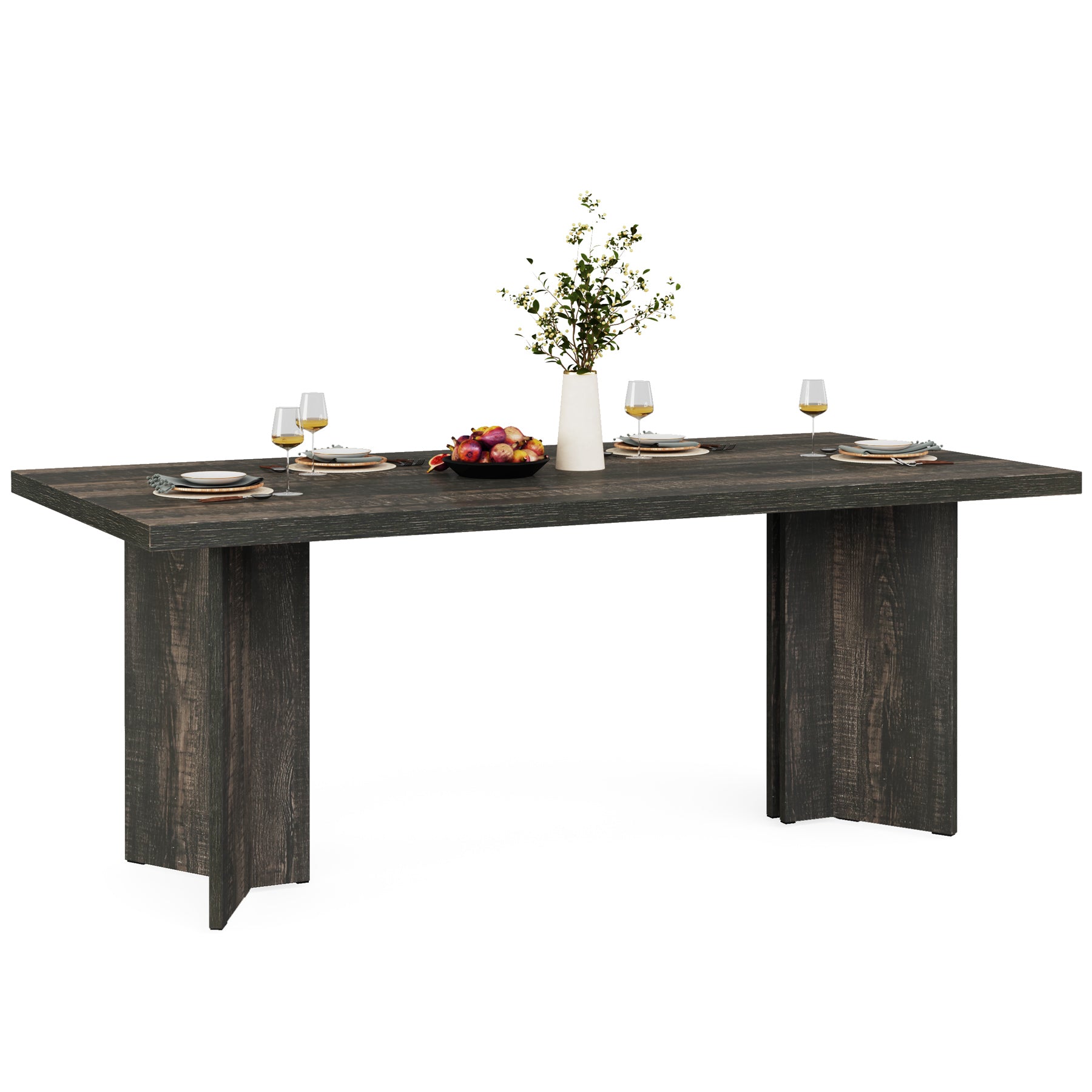 Fnova 63 Rectangular Modern Dining Table, Wooden Modern Kitchen Table for 6 People for Dining Room, Warm Brown (Chairs Not Included)