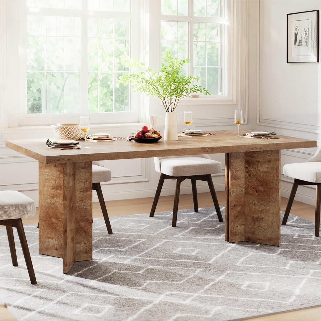 Fnova 63 Rectangular Modern Dining Table, Wooden Modern Kitchen Table for 6 People for Dining Room, Warm Brown (Chairs Not Included)