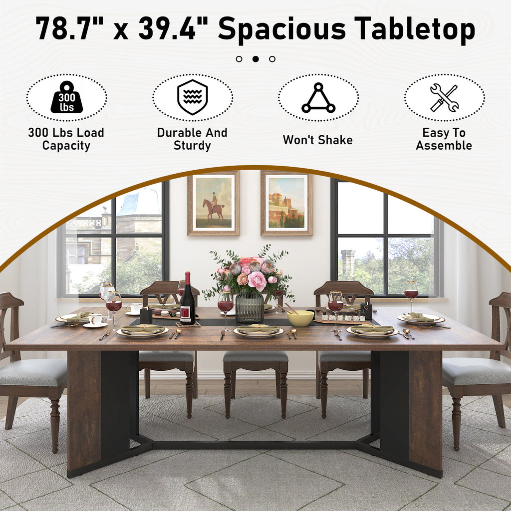 71 inch Large Rectangular Dining Table for 6-8 People, Dining Table with Marble-Color Wood Waterproof Tabletop and Adjustable Leg, 6ft Luxurious Family Dinner Table for Office Kitchen Living Room