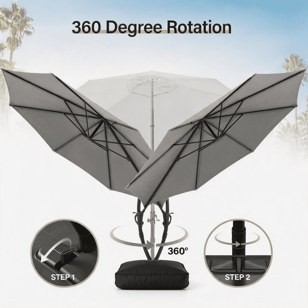 LAUSAINT HOME 11 FT Outdoor Patio Umbrella with Base, Aluminum Cantilever Umbrella with Crank, Champagne