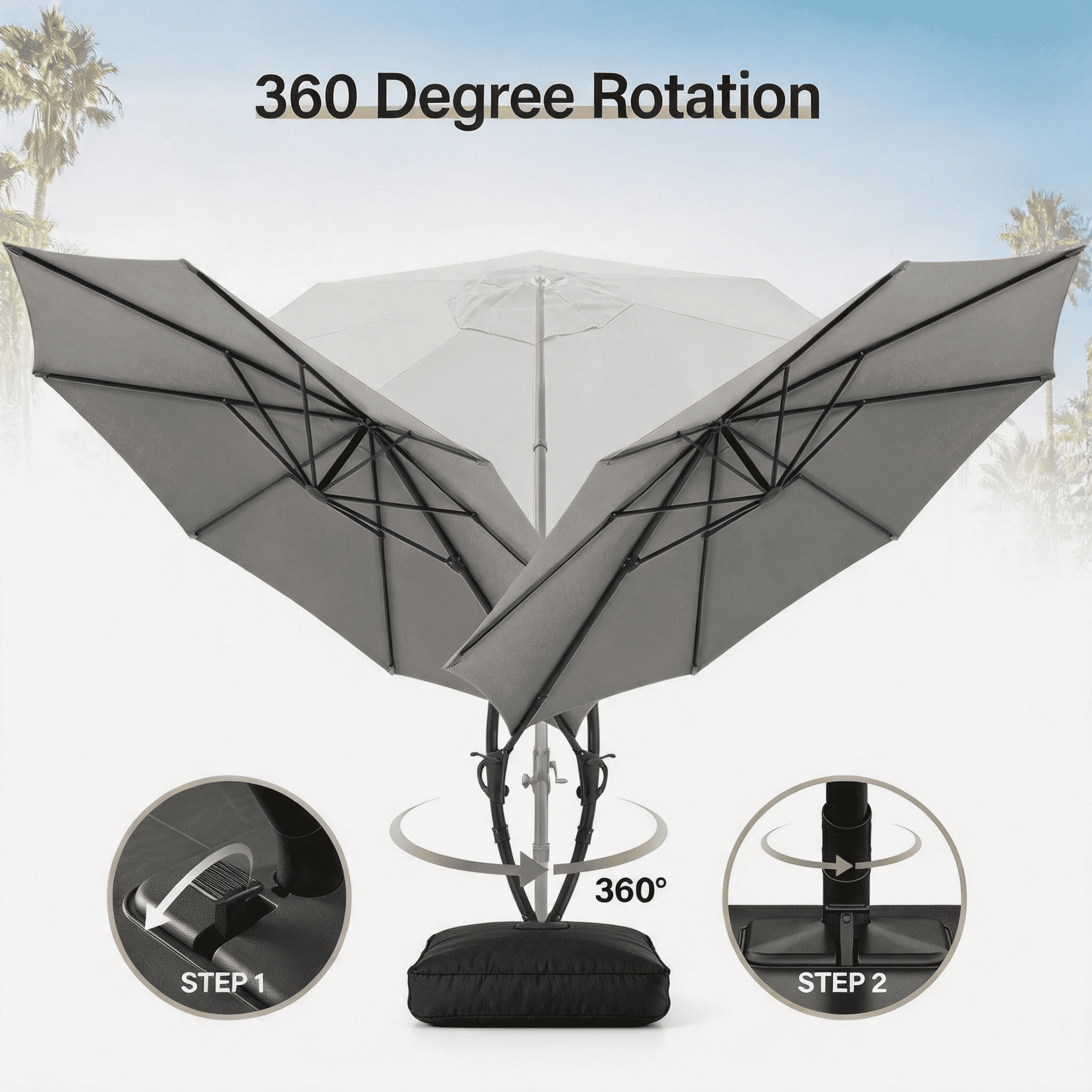 LAUSAINT HOME 11 FT Outdoor Patio Umbrella with Base, Aluminum Cantilever Umbrella with Crank, Champagne