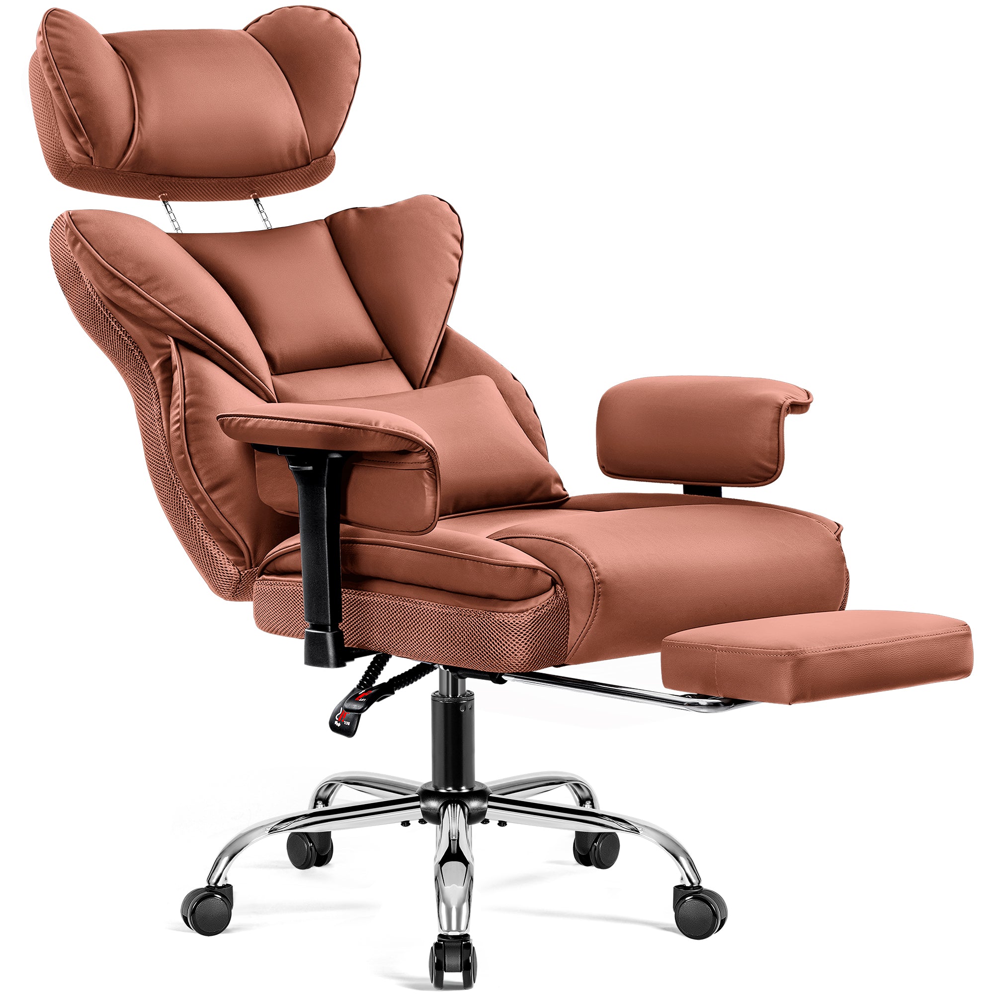 COOLHUT Big and Tall PU Leather Office Chair with Adjustable Headrest & Footrest, Executive Computer Desk Chair with 3D Adjustable Padded Armrest, Ergonomic Office Chair with Lumbar Support, Black
