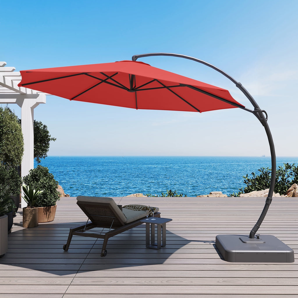 LAUSAINT HOME 11 FT Outdoor Patio Umbrella with Base, Aluminum Cantilever Umbrella with Crank, Gray