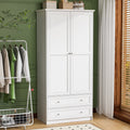 Ktaxon Wardrobe Armoire Closet with Hanging Rod, Modern Drawer & Shelf – Elegant White Finish Closet, Farmhouse to Mid-Century Style