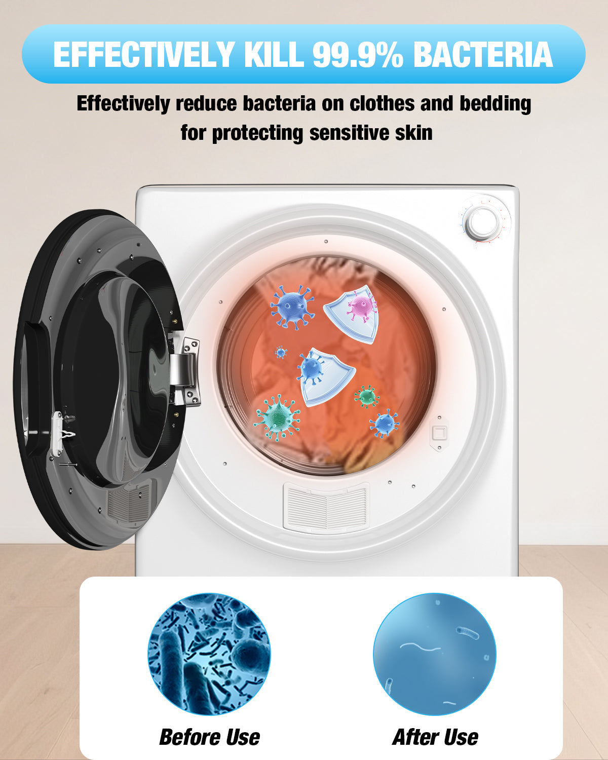DISHUP 2.6 Cu.Ft Portable Clothes Dryer, 10 lbs Compact Dryer with Stainless Steel Tub, Electric Dryer for RV, Home, Apartment, White
