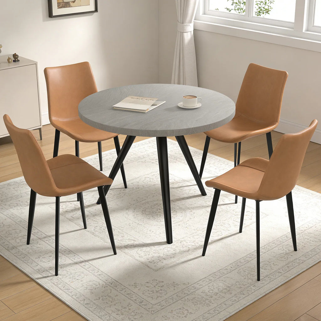 34.8 Round Dining Table for 4 People, Modern Circle Kitchen Table with Metal Legs for Kitchen, Dining Room, Apartment,Gray