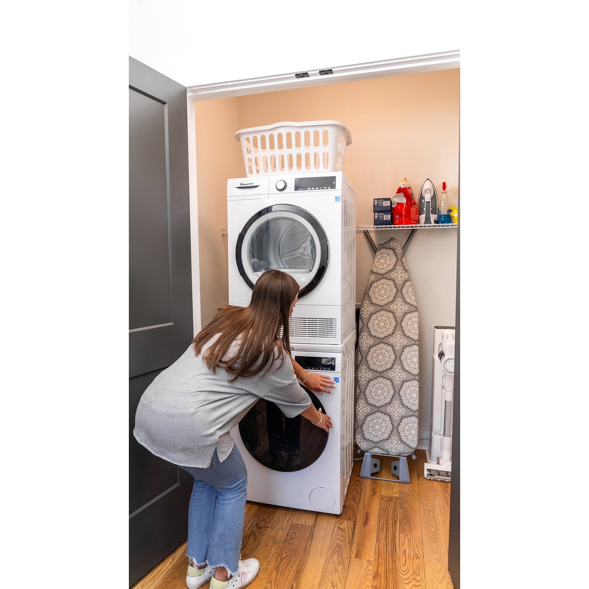 Magic Chef 4.0 cu. ft. Ventless, Condensing Front Load Stackable Electric Dryer, 24 in. in White in White