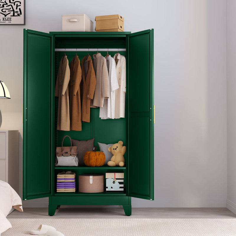Ero Metal Freestanding Armoire Wardrobe Closet with Hanging Rod and Mirror