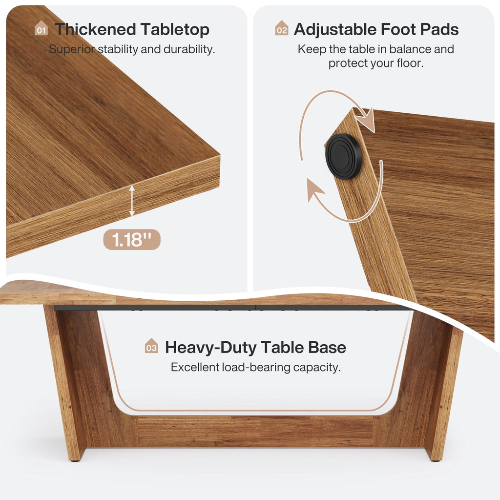 Fnova 70.87 Rectangular Dining Table for 4-6 People, Farmhouse Wood Kitchen Table with Sturdy Legs, Easy to Assemble