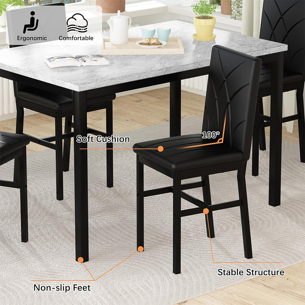 LinkRomat 5-Piece Faux Marble Dining Table Set for 4, Modern Kitchen Table with Chairs, Dinette Dining Room Furniture Set for Compact Space Saving